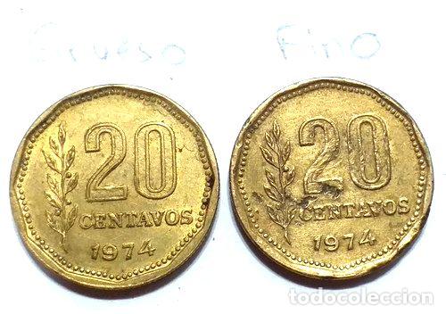 Medalhas tem&aacute;ticas: variante 20 centavos 1974 canto fino y canto grueso