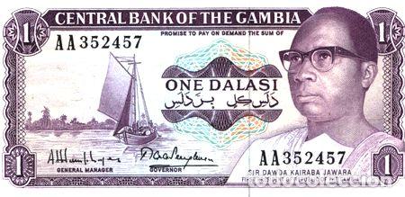 Medalhas tem&aacute;ticas: gambia billete de 1 dalasi del ano 1973 sin circular