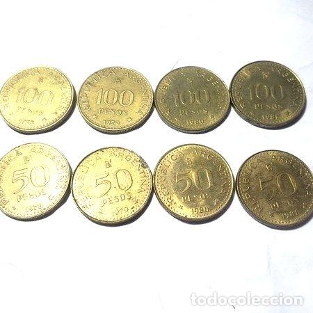 Medalhas tem&aacute;ticas: lote 8 monedas 50 y 100 pesos anos 1978 1979 1980 1981 Ed. 100