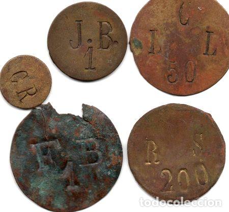 Medalhas tem&aacute;ticas: lote de 5 fichas de estancias a clasificar