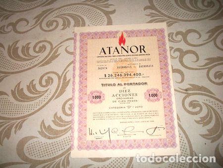Medallas tem&aacute;ticas: atanor titulo de 10 acciones ano 1980