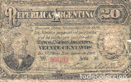 Medallas tem&aacute;ticas: billete 20 centavos 1891 santamarina achaval serie m r Ed. 189