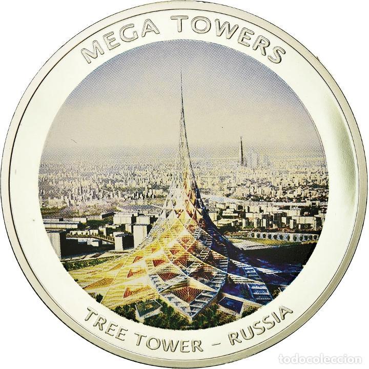 Thematic medals: [#685952] Mozambique, medalla, Mega towers - Tree tower - Russia, Arts & Culture, 2010