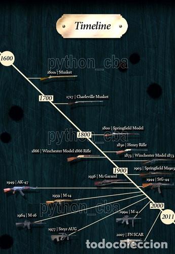 Thematic medals: posters evolucion de rifles desde 1600 a la actualidad 42x30
