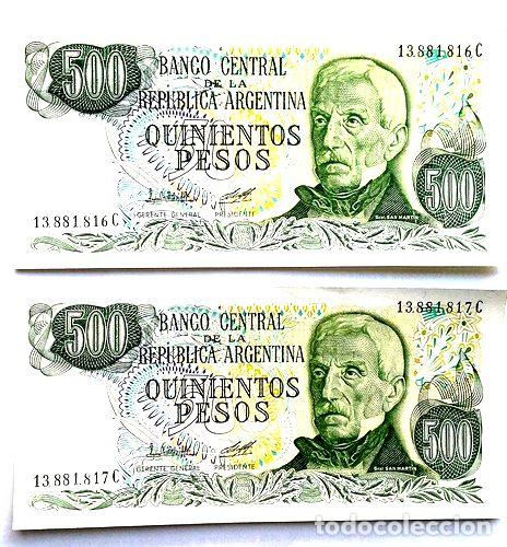 M&eacute;dailles th&eacute;matiques: 2 billetes 500 pesos ley 18188 correlativos sc