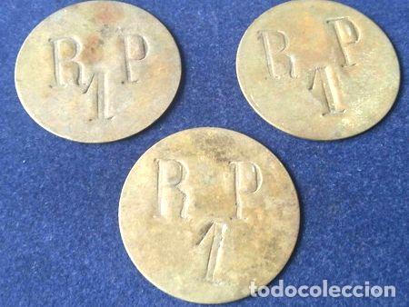 M&eacute;dailles th&eacute;matiques: lote de antiguas fichas de esquila rp1 lata de esquila