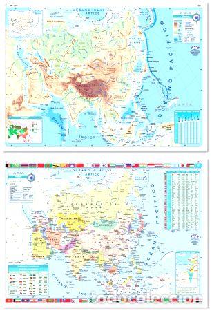 M&eacute;dailles th&eacute;matiques: mapa mural laminado plastificado asia bifaz 90x130cm
