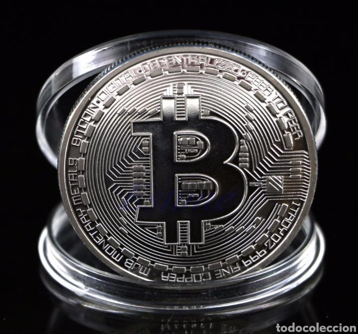 Medallas tem&aacute;ticas: Moneda Bitcoin plateada.Encapsulada. - Foto 1