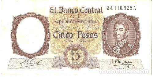 Medaglie tematiche: banco central 5 pesos 1960 san martin joven