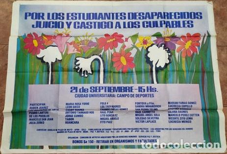 Medalhas tem&aacute;ticas: afiche recital por estudiantes desaparecidos 1984 original