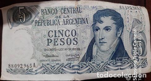 Medalhas tem&aacute;ticas: billete 5 pesos antiguos serie a