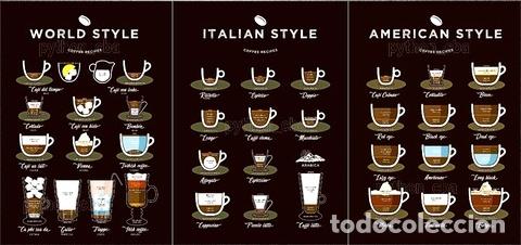 Medalhas tem&aacute;ticas: poster estilos de preparar cafes cafeteria recetas