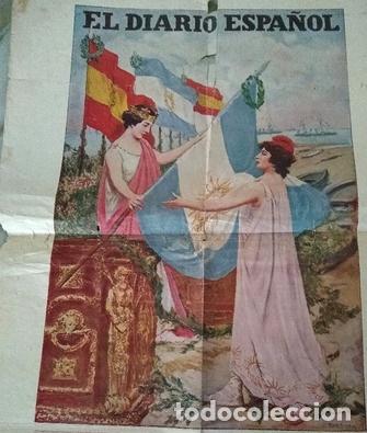 Medalhas tem&aacute;ticas: antiguo 1928 afiche diario espanol entrega de banderas