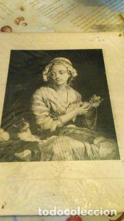 M&eacute;dailles th&eacute;matiques: grabado dama con gato museo del louvre 1890