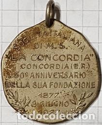 Medallas tem&aacute;ticas: medalla concordia colectividad italiana 1877 125gr 30m