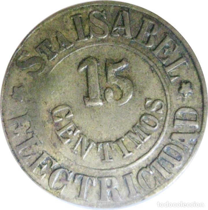 Medallas tem&aacute;ticas: Ficha de ''Electricidad Sta. Isabel'' 15 Ctmos. (s.XIX: Sevilla)./ Bonita./ Ver Fotos.