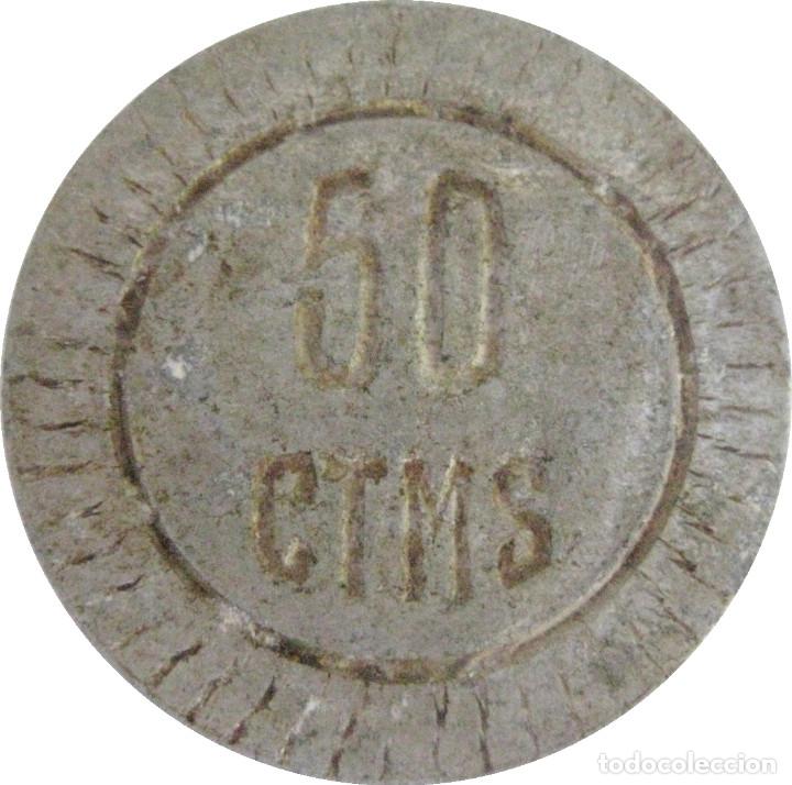 Medallas tem&aacute;ticas: Ficha de Juan Maravent Guti&eacute;rrez ''J M G'' 50 Ctmos. (Isla Cristina-Huelva). Vte: Rayas separadas...