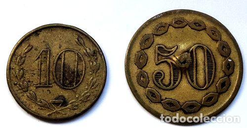 Medalhas tem&aacute;ticas: 2 antiguas fichas de estancia bronce 2 valores