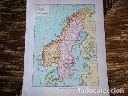 Medallas tem&aacute;ticas: mapa de suecia y noruega impreso en 1948
