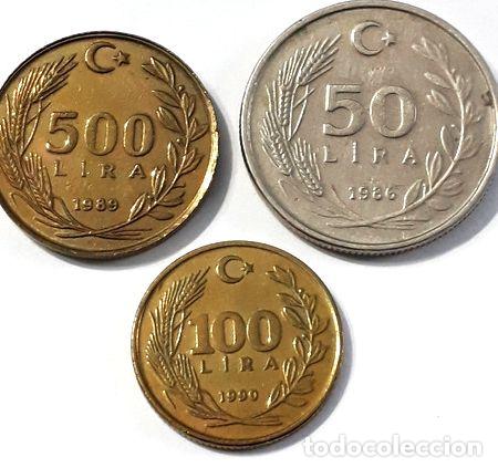 Thematische Medaillen: lote x 3 monedas turquia 50 lira 1986 100 y 500 lira