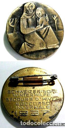 M&eacute;dailles th&eacute;matiques: antiguo prendedor suizo por ayuda al invierno de 1937
