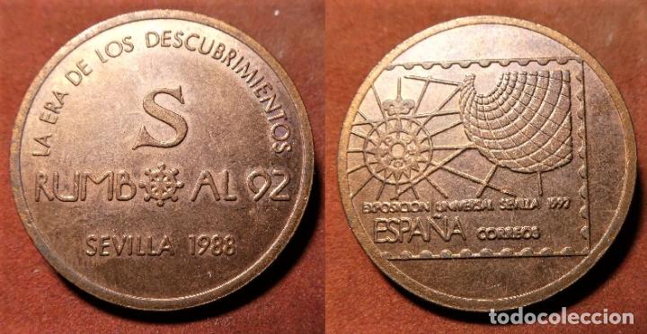 Medallas tem&aacute;ticas: MEDALLA MONEDA CONMEMORATIVA DE EXPOSICION FILATELICA RUMBO AL 92 ,1988.