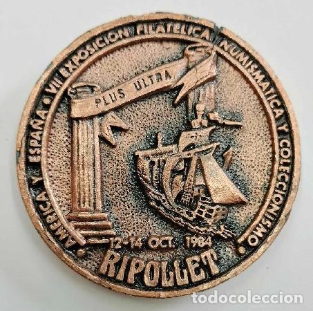 Medallas tem&aacute;ticas: MEDALLA C&Iacute;RCULO FILAT&Eacute;LICO Y NUMISM&Aacute;TICO RIPOLLER 1984 BRONCE MEDALLA-1090