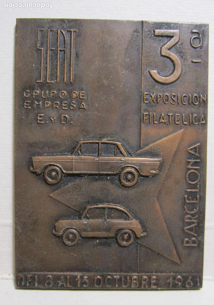 Medaglie tematiche: MEDALLA 3&ordf; EXPOSICION FILATELICA 1961 SEAT GRUPO DE EMPRESA, PLACA O MEDALLA, 7 X 5 CM