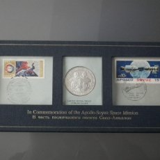 Medallas temáticas: MONEDA Y SELLOS APOLLO - SOYUZ SPACE MISSION COMMEMORATIVE STERLING SILVER COIN & STAMP SET 1975