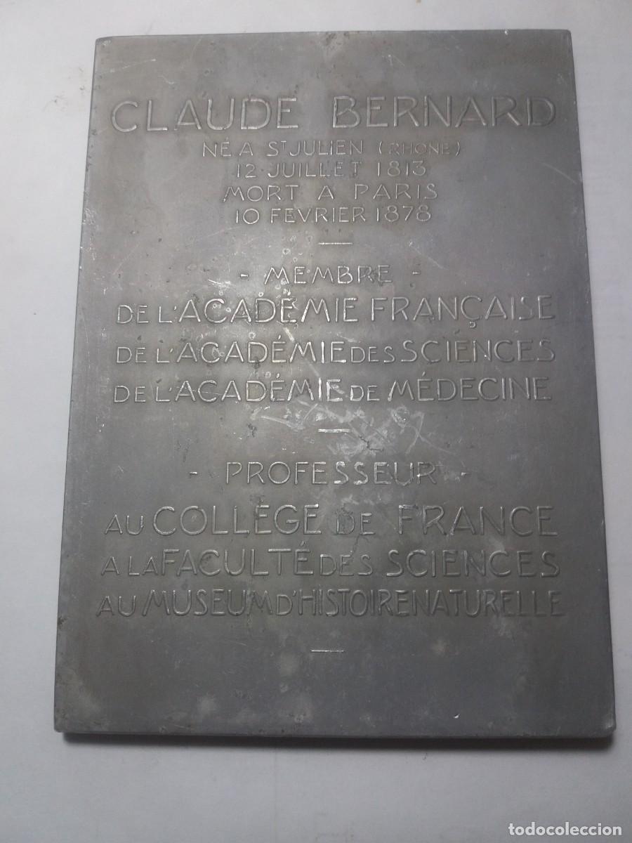 Medallas tem&aacute;ticas: Medalla Placa CLAUDE BERNARD 1913 - Foto 2