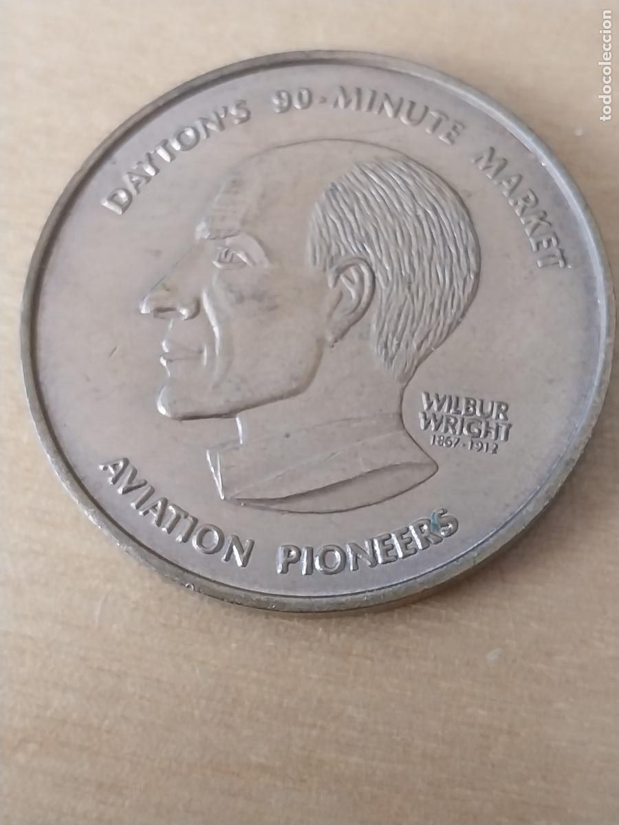 Medallas tem&aacute;ticas: WILBUR WRIGTH DAYTON&acute;S 90 MINUTE MARKET MEDALLA MANO AVIATION PIONEERS 1976 AIR MUSEUM 3.93CMS