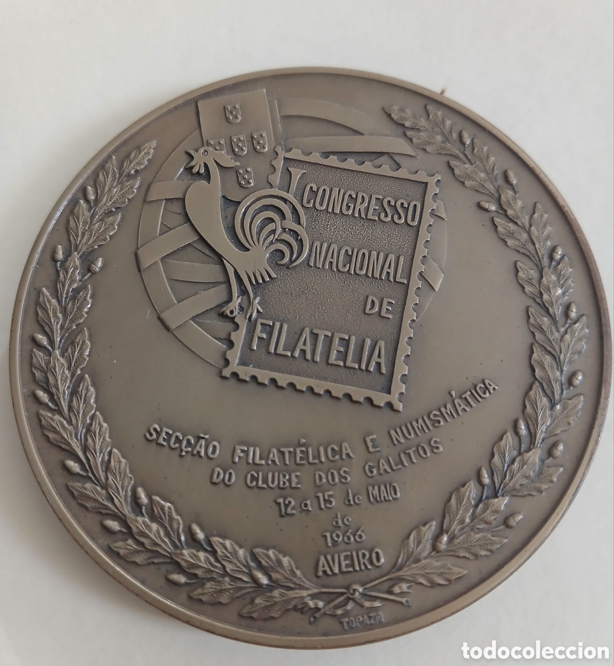 Medallas tem&aacute;ticas: Medalla Bronce Numerada I Congreso Nacional Filatelia Aveiro 1966 - Top&aacute;zio (150g)
