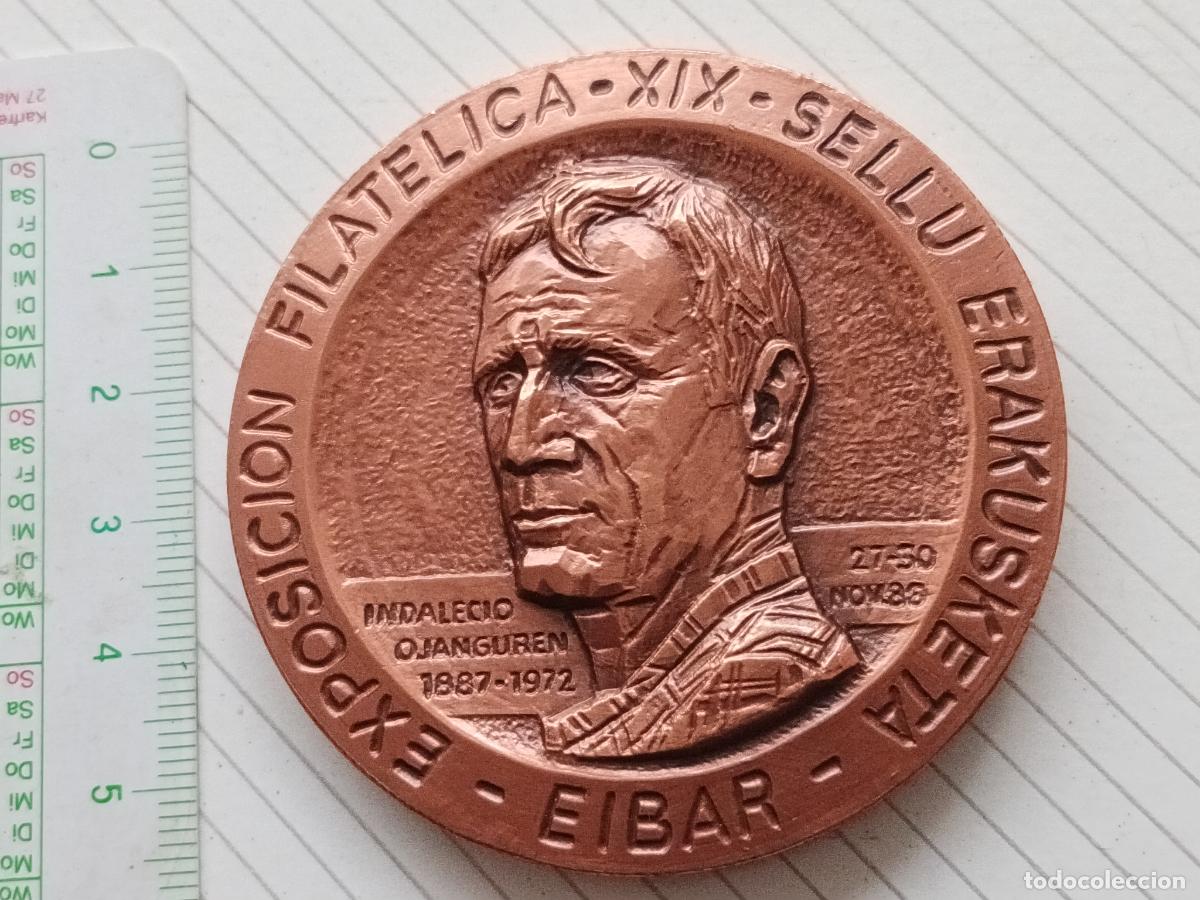 Medallas tem&aacute;ticas: EXPOSiCION FILATELICA SELLU ERAKUSKETA EIBAR INDALECIO OJANGUREN. MEDALLA 1988