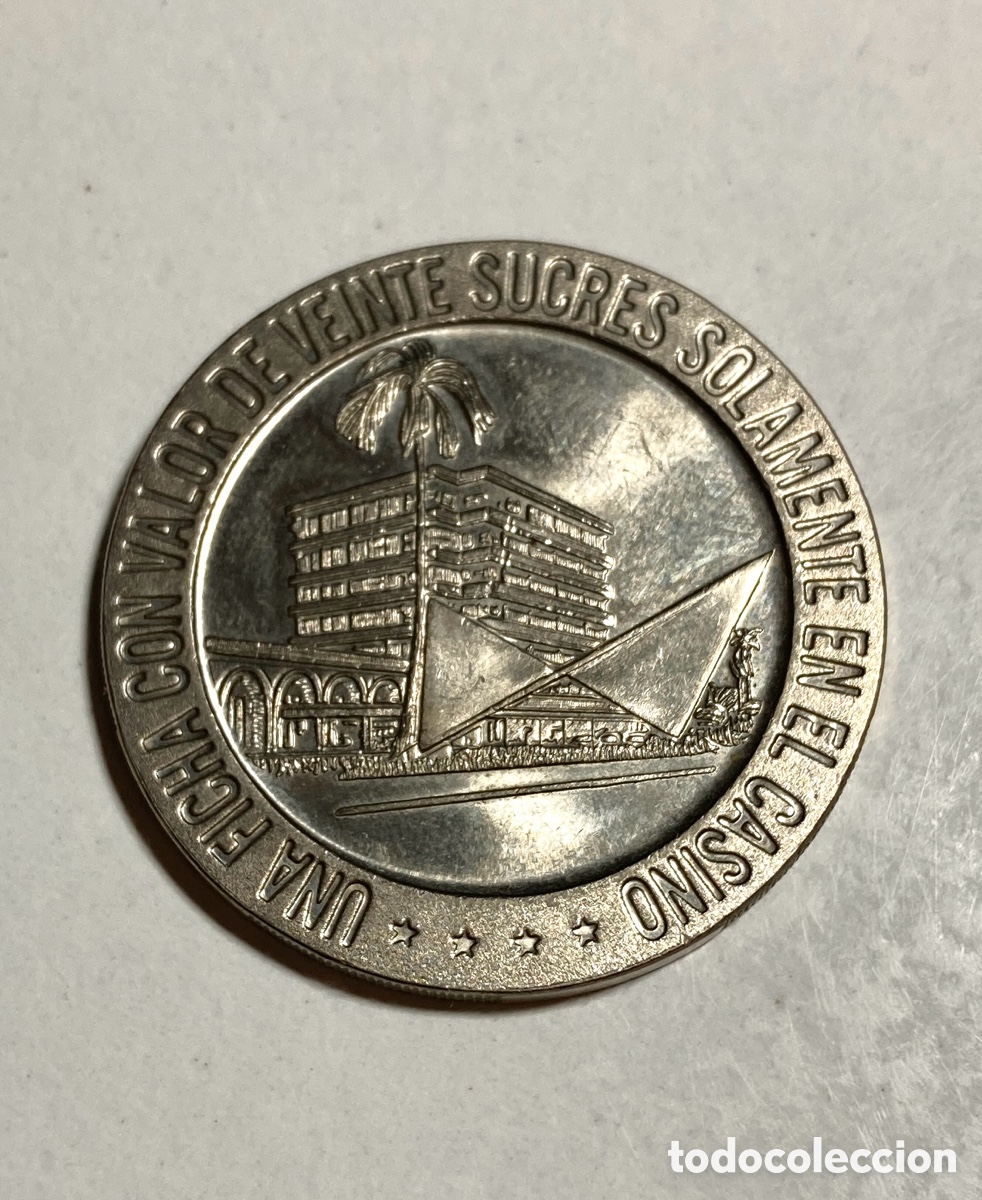 Medallas tem&aacute;ticas: Ficha de Casino 20 sucres Hotel Quito Ecuador