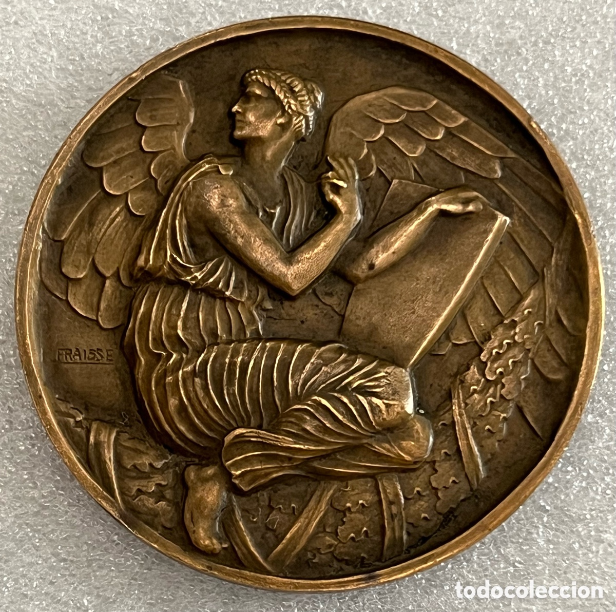Medallas tem&aacute;ticas: Medalla &Aacute;ngel alado en una cornucopia - Edouard Fraisse (1880-1945)