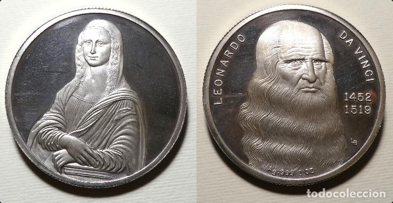 Medallas tem&aacute;ticas: Medalla de Leonardo Da Vinci 1452-1519 , La Mona Lisa - Plata 62,30 gr.