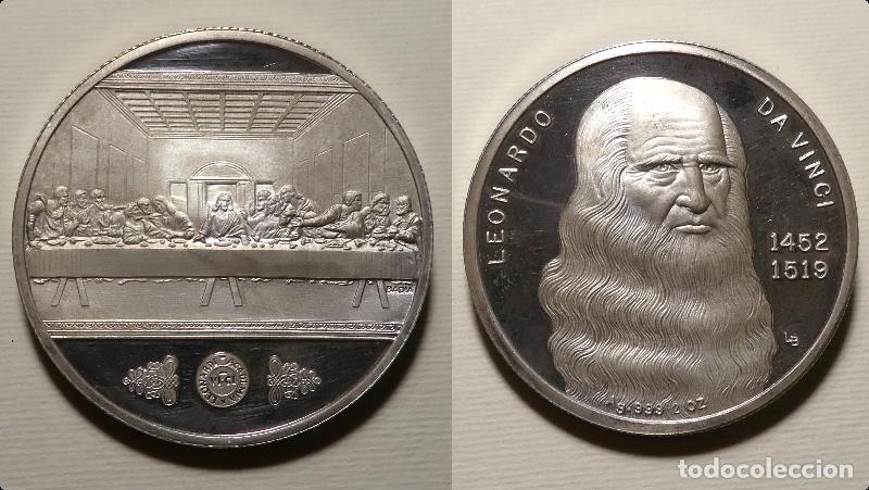 Medallas tem&aacute;ticas: Medalla de Leonardo Da Vinci 1452-1519 , La &uuml;ltima Cena - Plata 62,30 gr.