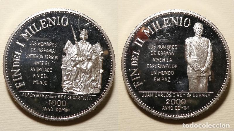 Medallas tem&aacute;ticas: Medalla de Fin del I Milenio,a&ntilde;o 1000 Alfonso V. Fin del II Milenio,a&ntilde;o 2000 Juan - Plata 31,20 gr.