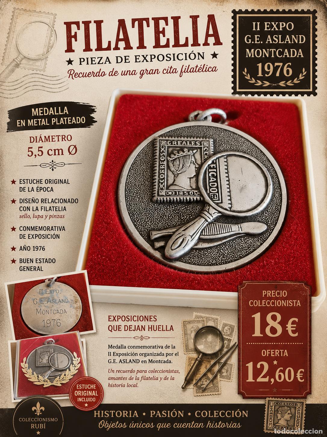 Medallas tem&aacute;ticas: CURIOSA MEDALLA FILAT&Eacute;LICA / II EXPO G.E. ASLAND / MONTCADA 1976