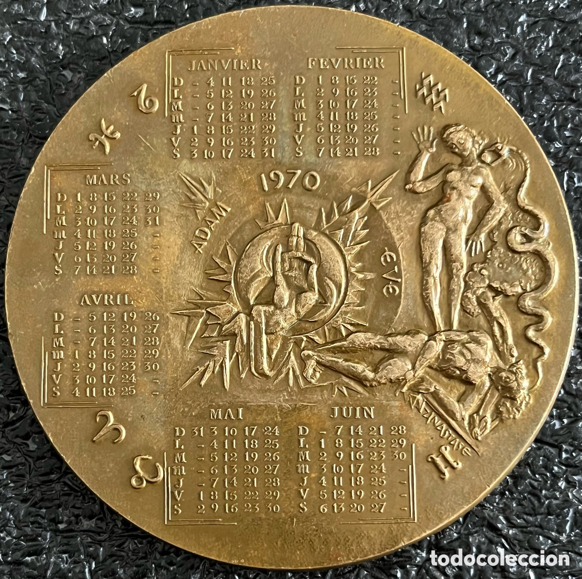 Medallas tem&aacute;ticas: Medalla / Medall&oacute;n de bronce Calendario 1970 - Ad&aacute;n y Eva