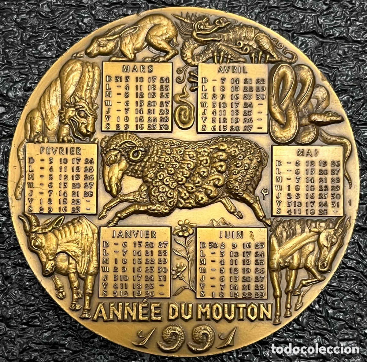 Medallas tem&aacute;ticas: Medalla / Medall&oacute;n de bronce Calendario de 1991 An&eacute;e du Mouton