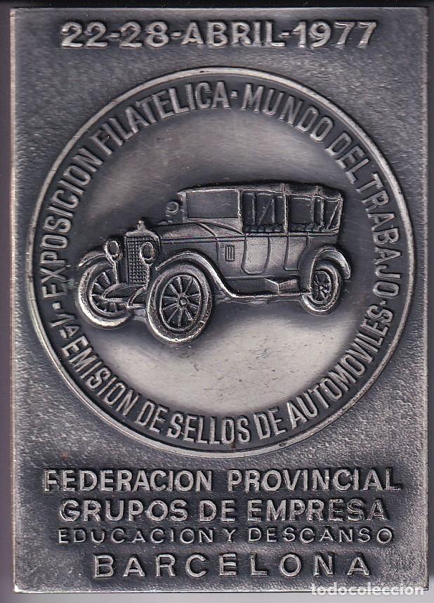 Thematic medals: MEDALLA EXPO. FILATELICA MUNDO DEL TRABAJO - 1&ordf; EMISION DE SELLOS DE AUTOMOVILES A&Ntilde;O 1977 (COCHE)