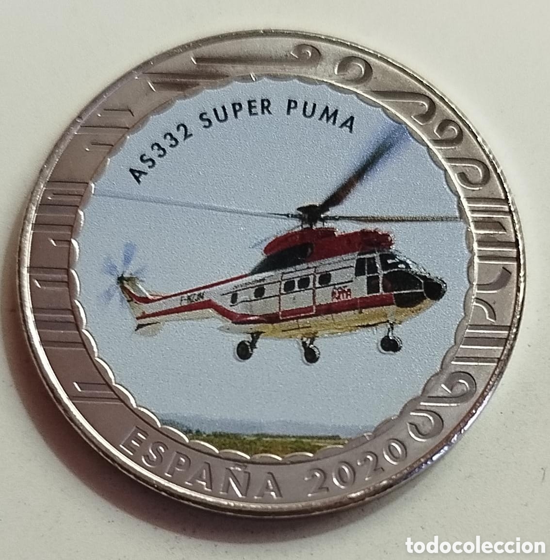 Medallas tem&aacute;ticas: Moneda 1,5 Euros Espa&ntilde;a 2020 - Helic&oacute;ptero AS332 Super Puma - Serie Aviaci&oacute;n FNMT
