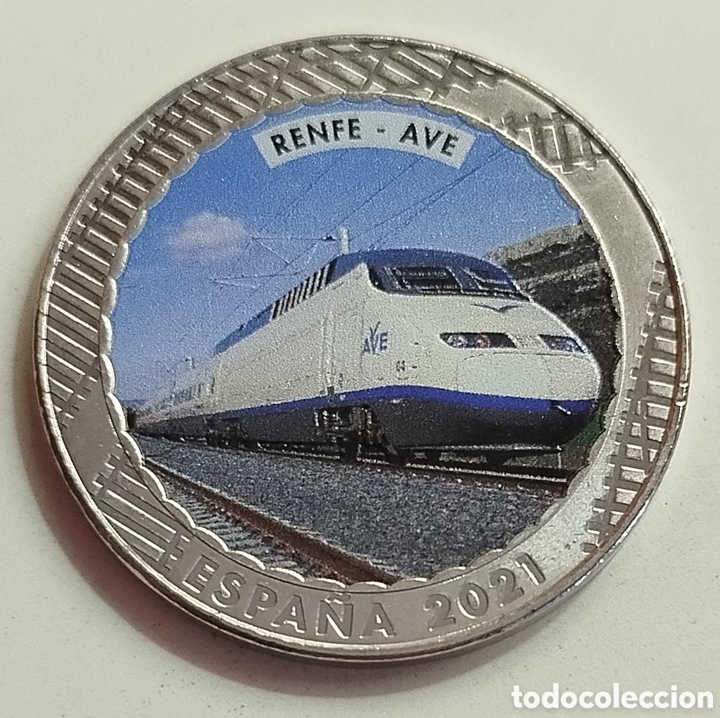 Medallas tem&aacute;ticas: Moneda 1,5 Euros Espa&ntilde;a 2021 - Renfe AVE Alta Velocidad - Historia del Ferrocarril FNMT