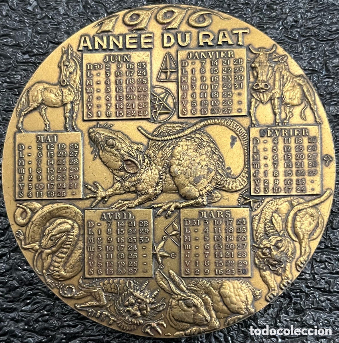 Medallas tem&aacute;ticas: Medalla / Medall&oacute;n de bronce Calendario 1996 An&eacute;e du Rat - La Monnaie de Paris