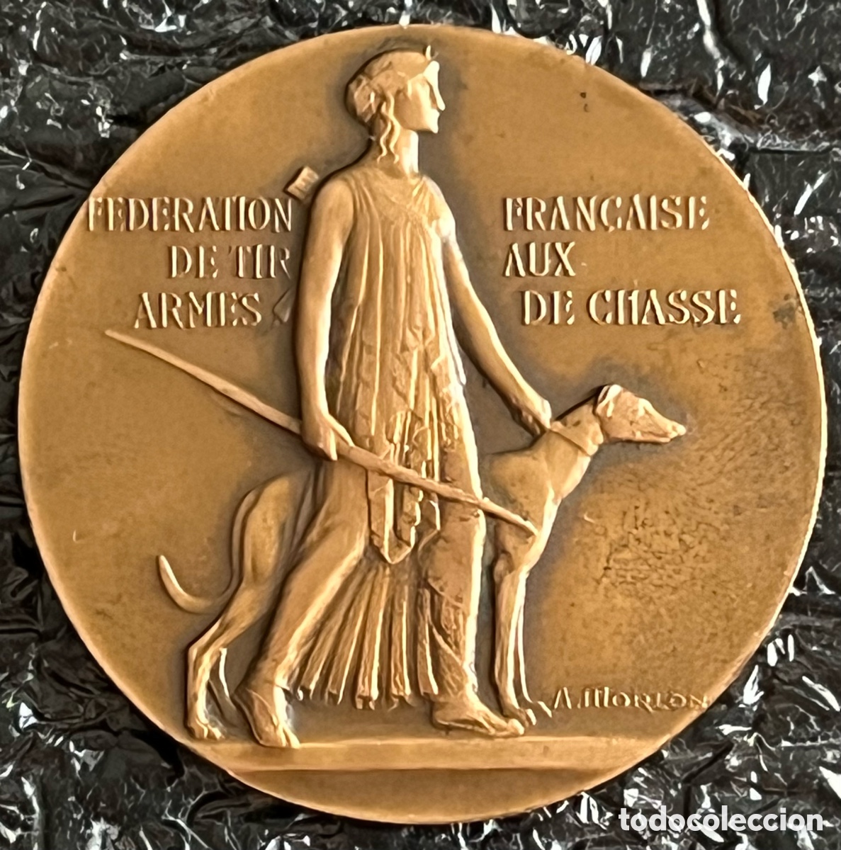 Medallas tem&aacute;ticas: Medalla de bronce Francesa Representando a Diana y un galgo - A. Morlon
