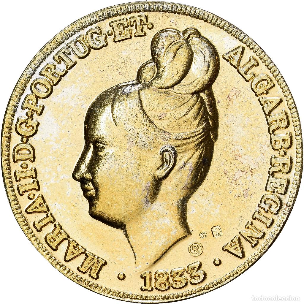 Medallas tem&aacute;ticas: [#1529565] Portugal, medalla, Reproduction Pe&ccedil;a, 7500 Reis, Maria II, Oro vermeil, SC