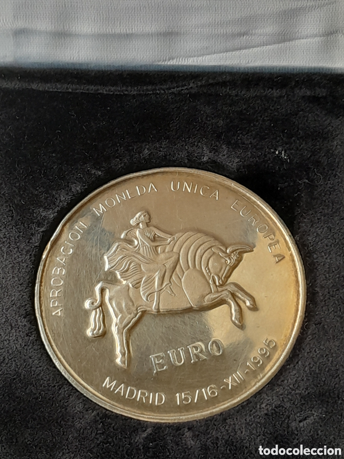 Medallas tem&aacute;ticas: Medalla Plata .925 FNMT 1995 - Aprobaci&oacute;n Euro Madrid - 40,80g Estuche Verde