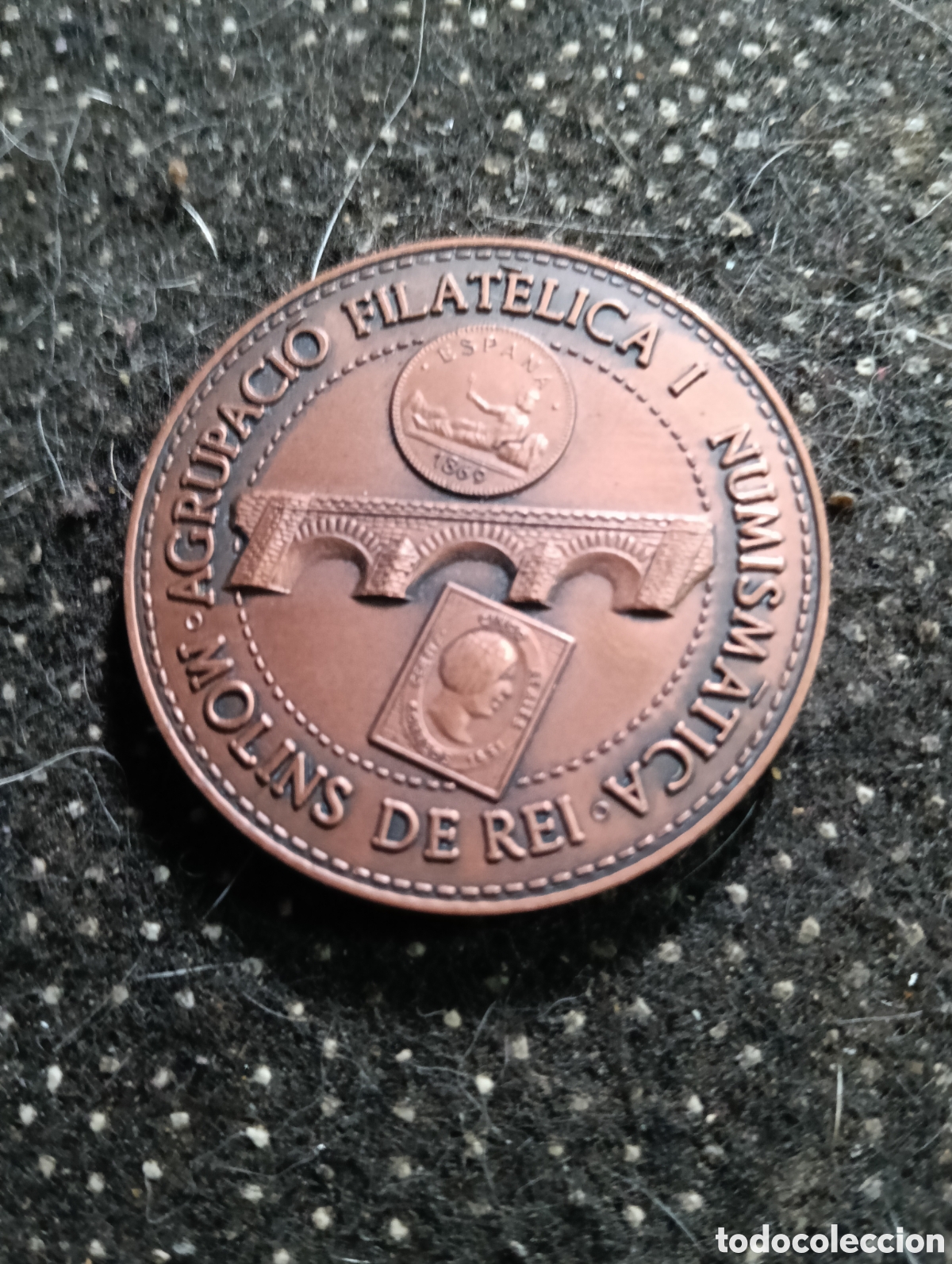 Medallas tem&aacute;ticas: Medalla Agrupaci&oacute;n Filat&eacute;lica y Numism&aacute;tica de Molins de Rei (Barcelona) 1983, mide 4 cm de di&aacute;metro