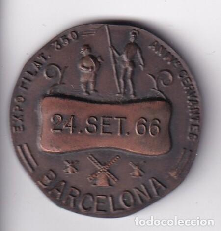 Medallas tem&aacute;ticas: Medalla con lema '1616 BARCELONA A CERVANTES 1966' de la Exposici&oacute;n Filat&eacute;lica. (Peso 38'79 gr.).